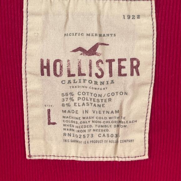 Hollister Women Sz L Henley Top Red Y2K Fitted Ribbed Grunge Elena Gilbert Twee - Picture 5 of 6